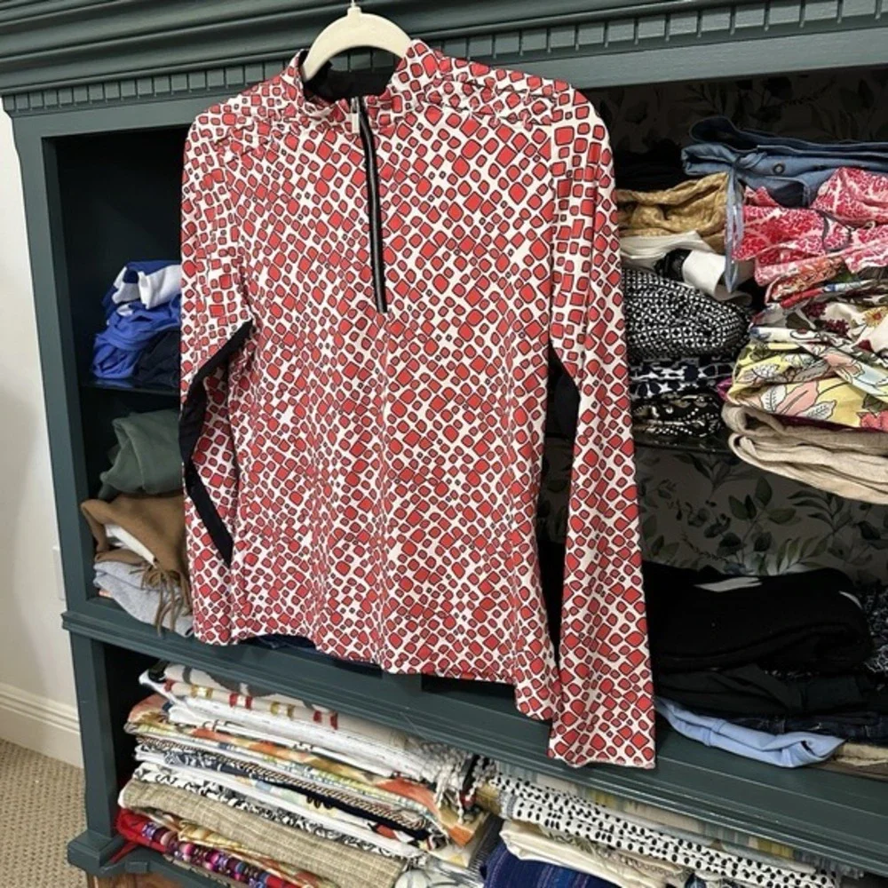 Tail Activewear Geometric Print Red Black White Long Sleeve 1/4 Zip Sz S‎ - Picture 2 of 10